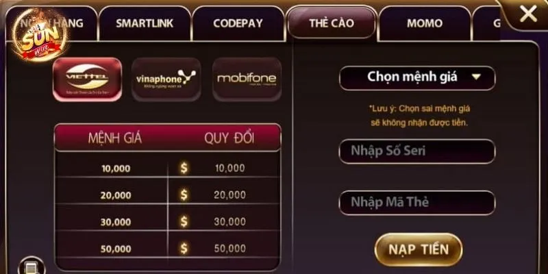 Nap tien sunwin qua the cao
